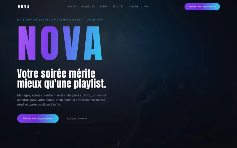 Site de NOVA, DJ et sonorisation événementielle