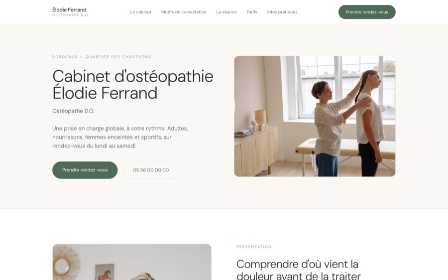 Site du cabinet d'ostéopathie Élodie Ferrand